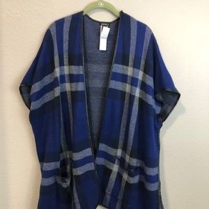 Cardigan poncho kimono sweater plaid